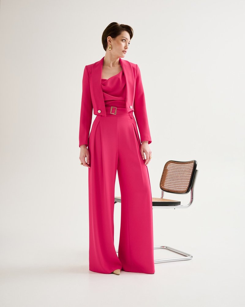 Rinascimento — editorial, fuchsia jumpsuit and jacket