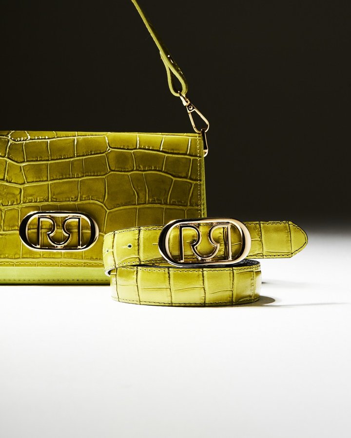 Rinascimento — lime croc bag and belt, close