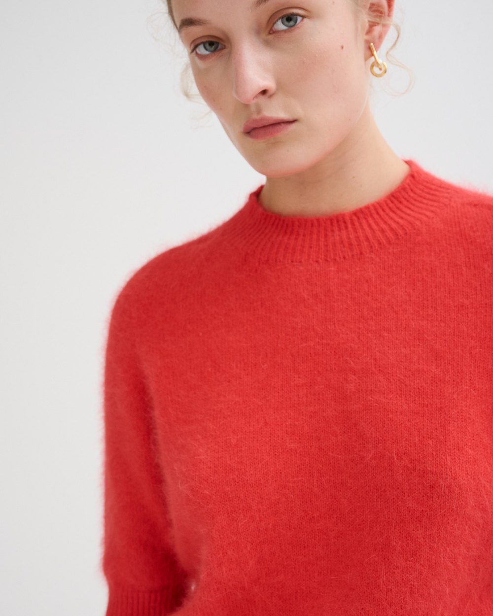 Roberto Collina — detail, coral mohair crewneck